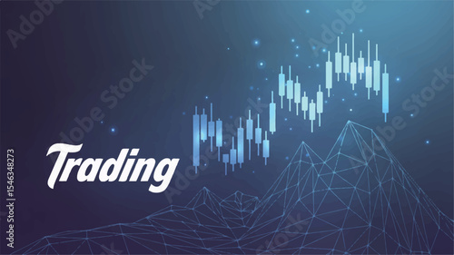 Digital Illustration Stock Market Trading Chart & Mountain Landscape