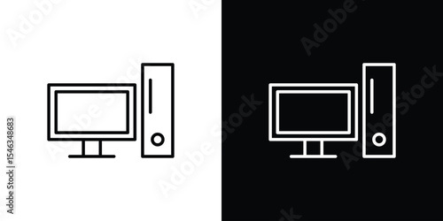Desktop computer icon in black. flat graphic vector icon