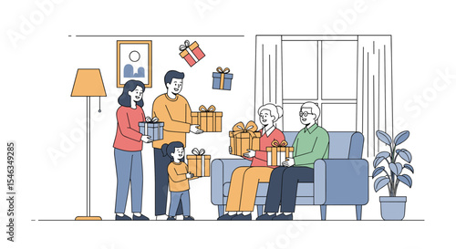 Celebrating Family Bonds A Heartwarming Gathering During the Holiday Season with Gift-Giving