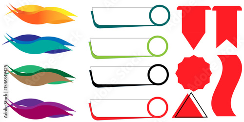 modern web design elements banners ribbons badges collection illustration isolated on white background.