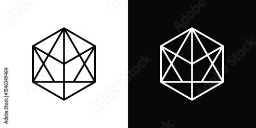 Dice d20 icon in black. flat graphic vector icon