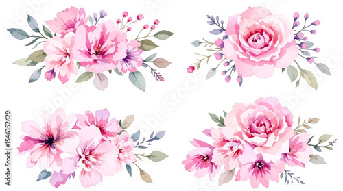 set of pink flowers