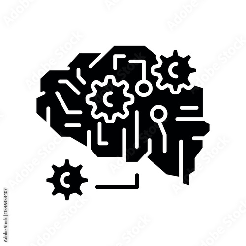 Deep Learning black flat icon for digital and print projects.