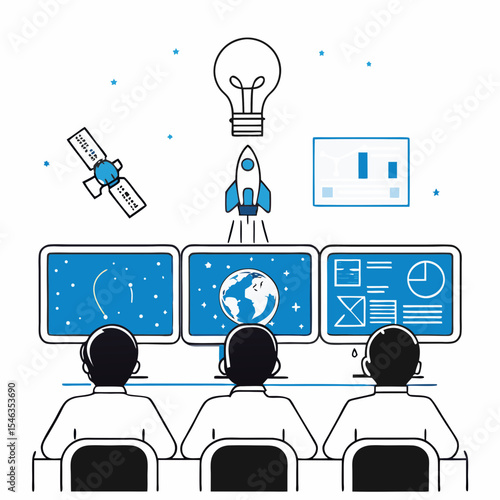Scientists and Engineers Monitoring Space Exploration and Global Data with Innovative Technology,

