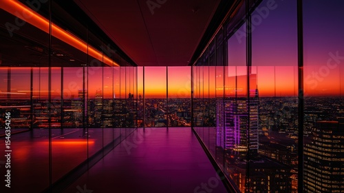 Cityscape Sunset Panorama from Modern Skyscraper