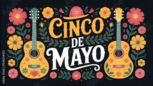 Festive Cinco de Mayo Guitar Design with Floral Motifs