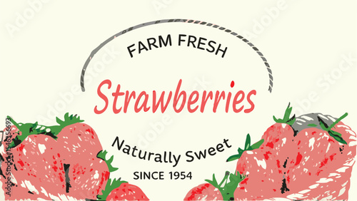 Farm fresh strawberries naturally sweet since nineteen fifty four with a decorative arc above the text