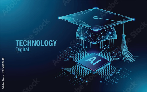 AI Education Futuristic Digital Graduation Cap Illustration