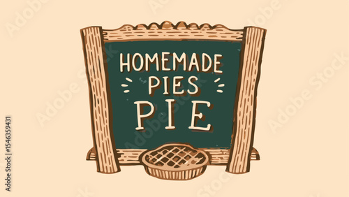 A chalkboard sign with homemade pies written on it and a pie sitting in front of the chalkboard sign is seen