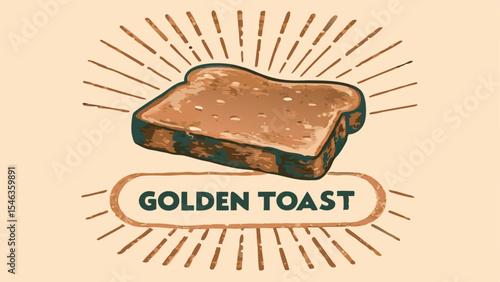 Illustration of a slice of golden toast with a sunburst background and the words golden toast below it all