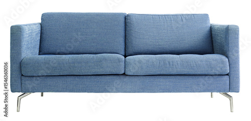 Blue modern sofa, living room furniture isolated on transparent background