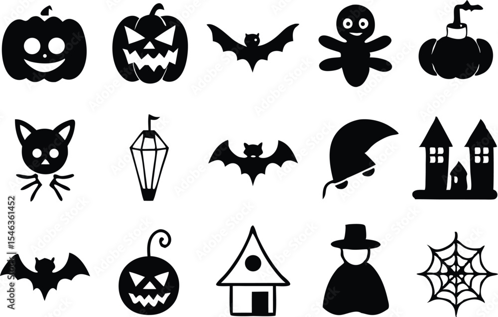 Fototapeta premium Halloween Silhouette Icons Clipart Set for Creative Design Projects
