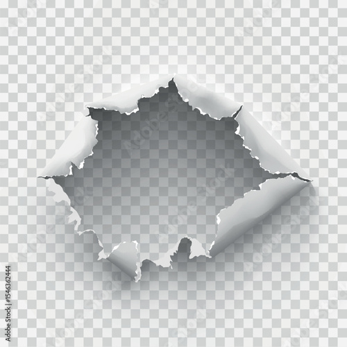ragged Hole torn in ripped paper on transparent background