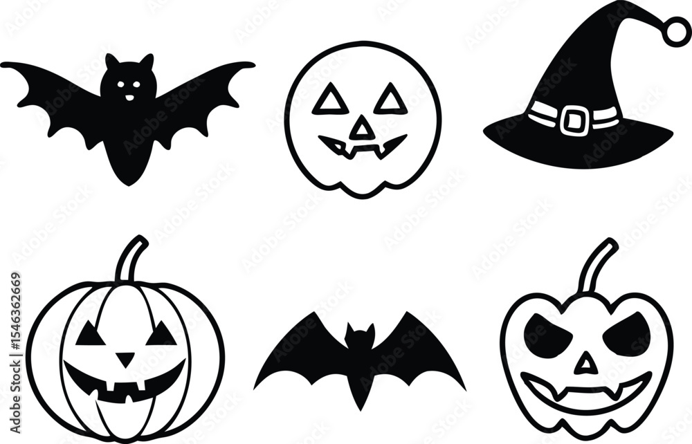 Fototapeta premium Halloween icons collection black and white illustrations