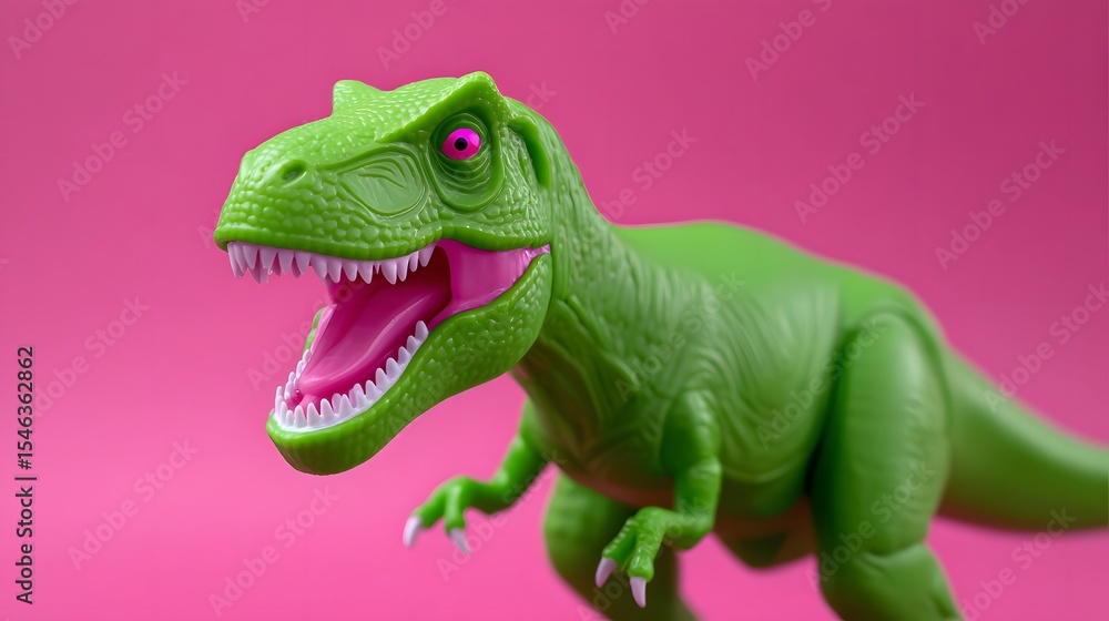 Fototapeta premium Neon Green Tyrannosaurus Rex Action Figure on Photoshoot Backdrop