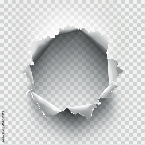 ragged Hole torn in ripped paper on transparent background