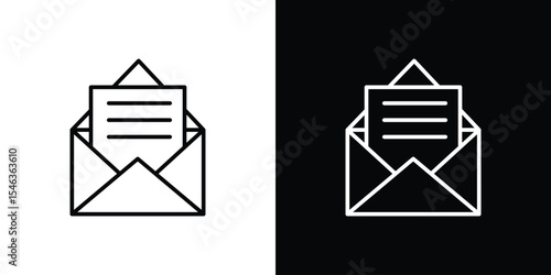 Envelope open icon in black. flat graphic vector icon