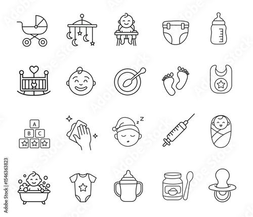 Parenting or childcare line art icon set on white background.