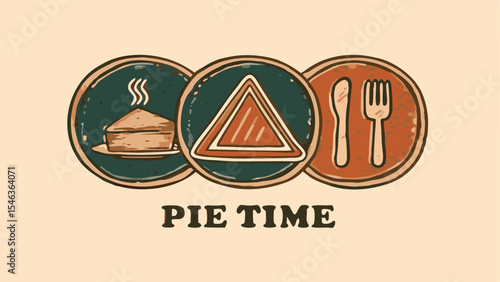 Three circular icons displaying a pie slice, a triangle, and a fork and spoon on a light background