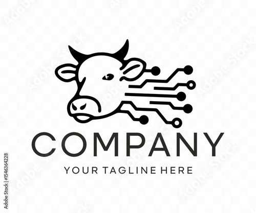 Cow, livestock, agritech and technology, graphic design. Farming, agriculture, biotech and innovation, vector design and illustration