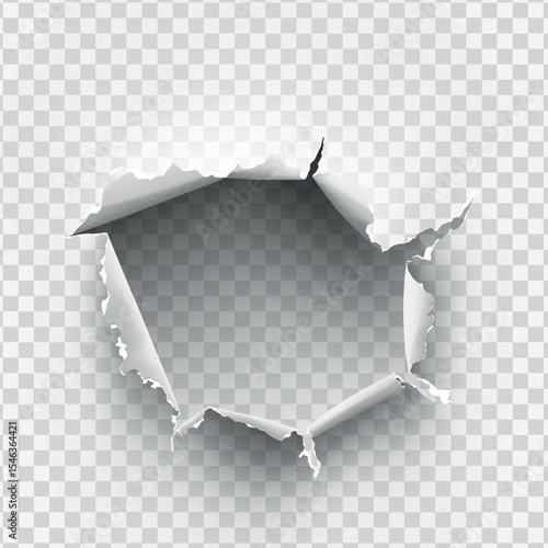 ragged Hole torn in ripped paper on transparent background