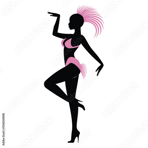 woman in Samba body wave dance pose, Elegant Black Silhouette of a Carnaval Dancer