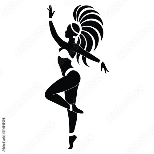 woman in Samba body wave dance pose, Elegant Black Silhouette of a Carnaval Dancer