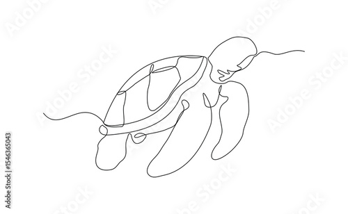 Continuous line of sea turtle marine underwater aquatic ocean animal reptile wildlife sketch drawing editable stroke vector illustration