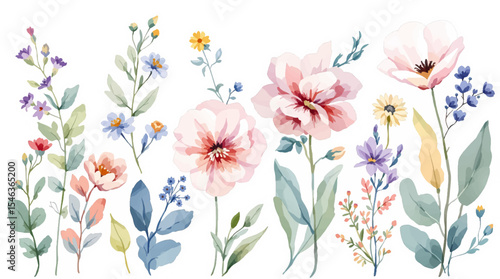 Set of watercolor flowers, Clipart watercolor flowers