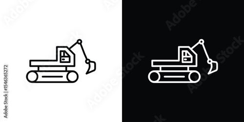 Excavator icon in black. flat graphic vector icon