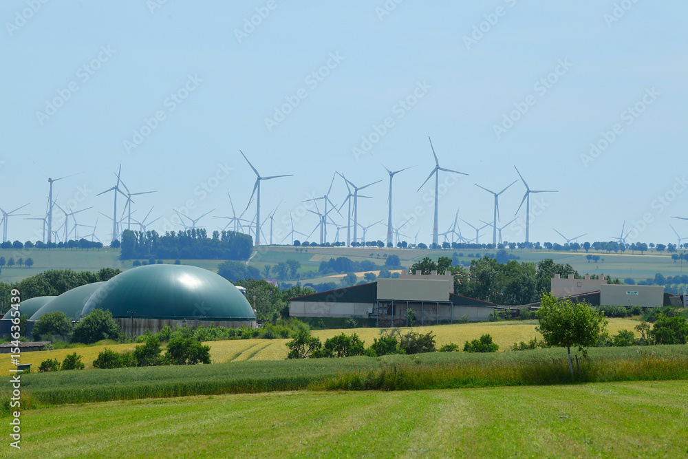 Fototapeta premium large wind farm or park near Etteln, a village in Paderborn, Germany, alternative energy, energy transition, renewable electricity