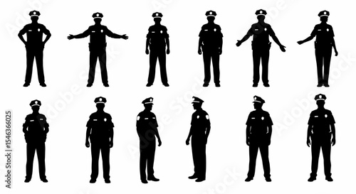 Silhouette Collection of Police Officer Poses in Various Positions
