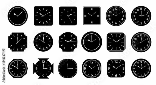 Various Silhouette Clocks Set Timekeeping Devices Wall Decor Collection