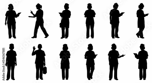 Silhouette Group of Healthcare Workers in Various Poses