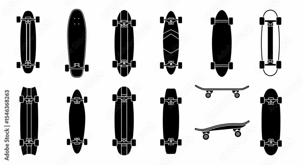 Fototapeta premium Skateboard Collection Black And White Illustration Sport Equipment Concept
