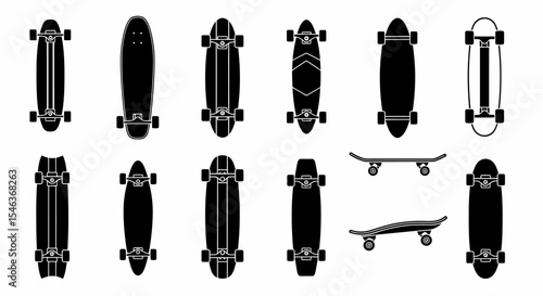 Skateboard Collection Black And White Illustration Sport Equipment Concept