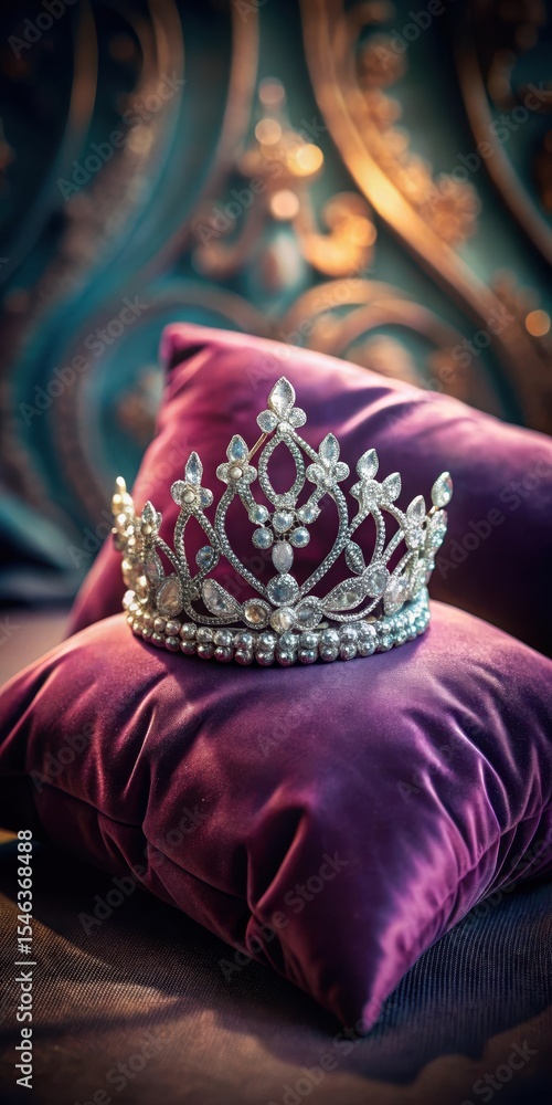 Obraz premium Crystal tiara on velvet pillow