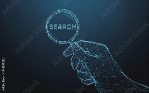 Digital Illustration Hand Holding Magnifying Glass with Search Word
