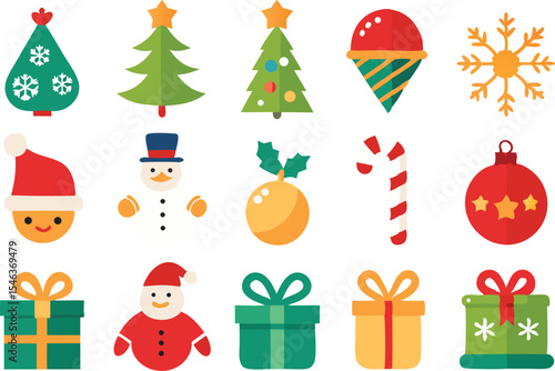 Cute christmas icon set for festive holiday design