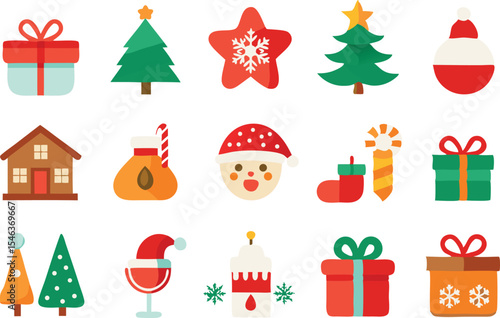 Festive christmas icon set in flat design style