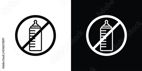 Feeding bottle forbidden icon in black. flat graphic vector icon