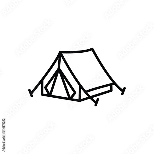 Camping Tent Icon, Outdoor Shelter Line Art, Camping Equipment Symbol, Black & White Vector