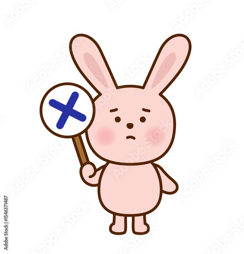 ×の札を持つうさぎのかわいいイラスト（ベクター）