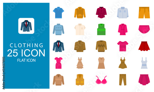 Clothes Flat Icon set collection. Clothing element concept in flat design style