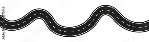 A Winding curves road isolated on a transparent background. Traffic curved highway. Horizontal asphalt road template. winding road from top view. vector illustration. 