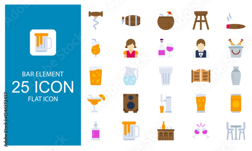 Restaurant bar icon set. Icon Vector Beverage symbol in flat design style set.