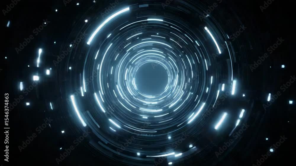 A glowing, futuristic digital tunnel with concentric circles and blue neon lights forming a swirl into darkness. A glowing, futuristic digital tunnel with concentric circles and blue neon lights forming a swirl into darkness.