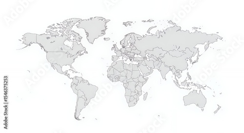 Wallpaper Mural World Map Gray Detailed on White Background Political Layout Torontodigital.ca