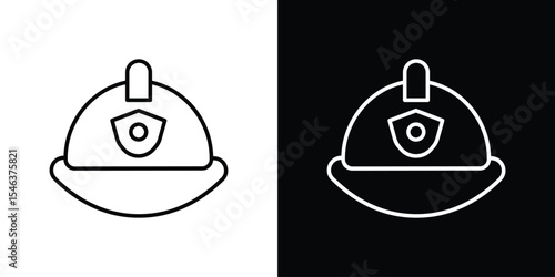 Firefighter hat icon in black. flat graphic vector icon
