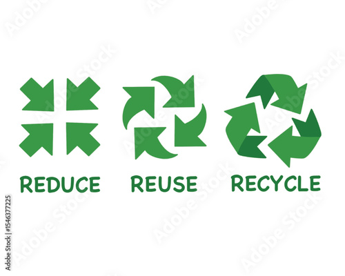Vector reduce reuse recycle symbol set. Green icons on white background
